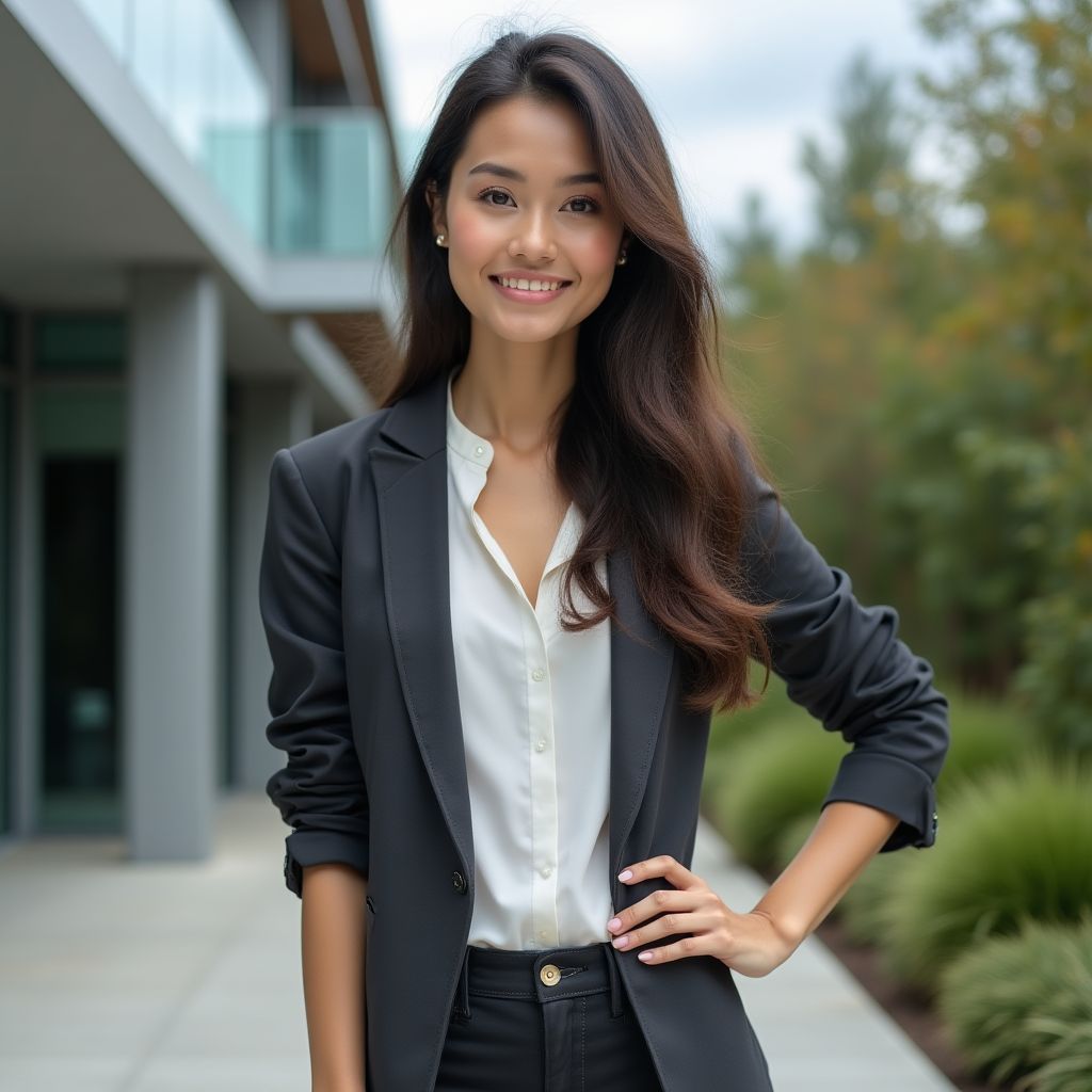 Portrait d'une cliente professionnelle avec son jardin d'entreprise